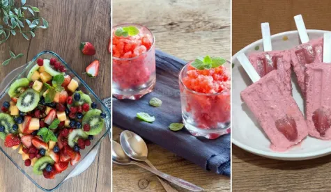 3 Light and Fresh Strawberry Desserts: Easter Fruit Salad, Strawberry Popsicle and Strawberry Granita