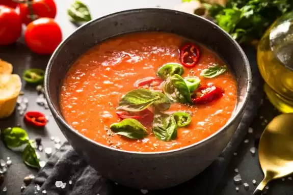 Vegan Roasted Tomato Soup with garnish