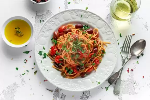 Spaghetti Alla Puttanesca on a plate
