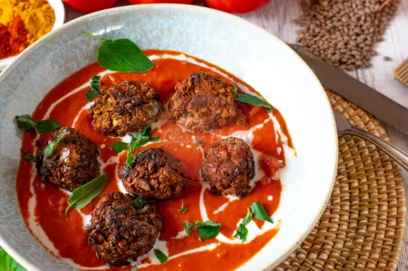 Vegan Lentil Meatballs in a bowl