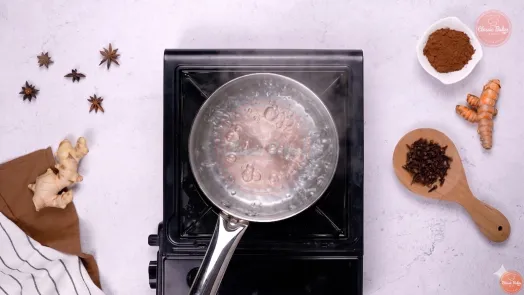 Pot with boiling water