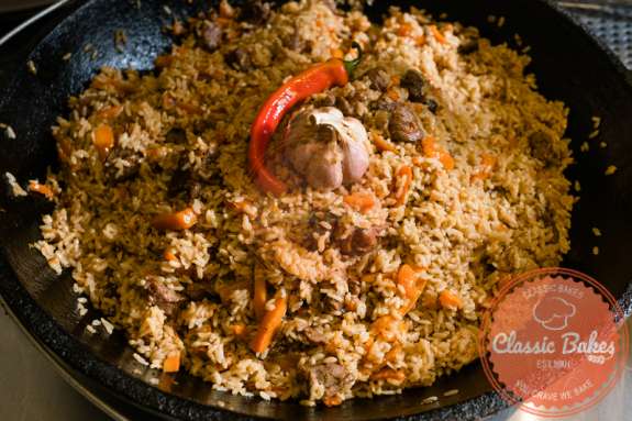 Close up shot of Ultimate Trinidad Pelau in a pan