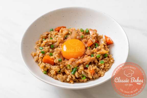 Salmon Fried Rice in a bowl