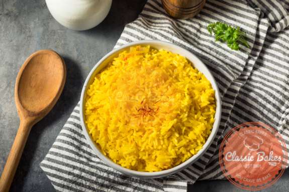 Saffron Rice made with Mahatma rice.