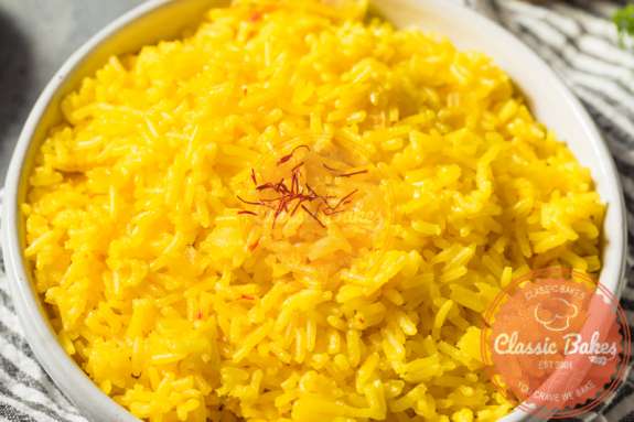 Close-up gluten free yellow rice. 