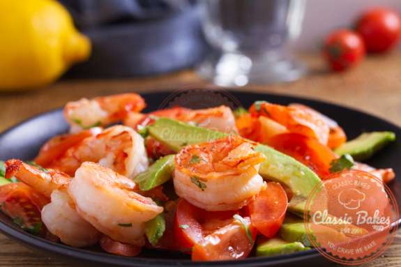 Close up shot of Healthy Shrimp Avocado Salad