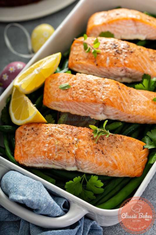 Close up shot of Salmon with Green Beans