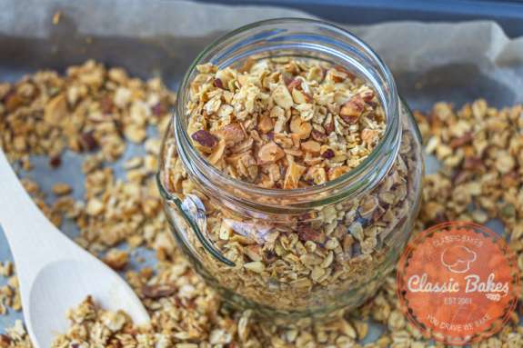 Front shot of Sugar Free Granola in a Glass Jar