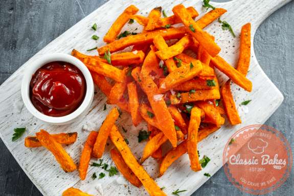 Close up shot of Air Fryer Sweet Potato Fries in a plate