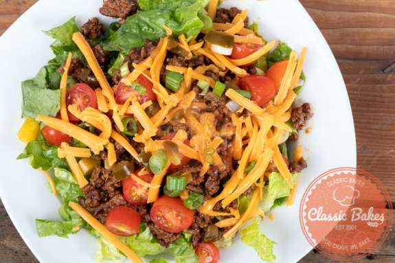 Aerial shot of Keto Taco Salad in a plate