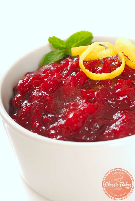 Close up shot of Cranberry sauce with lemon zest