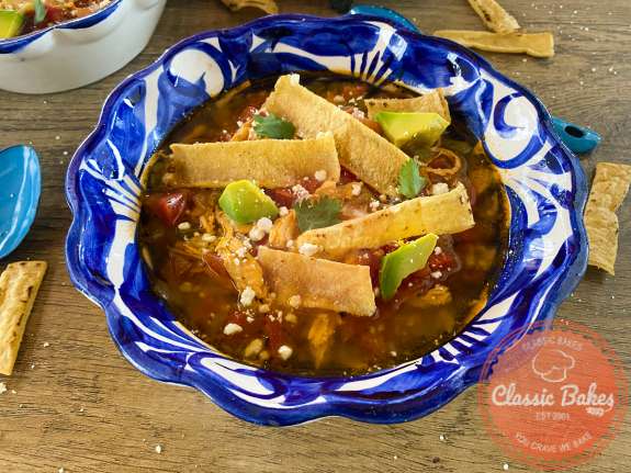 a bowl of delicious Keto Chicken Tortilla Soup