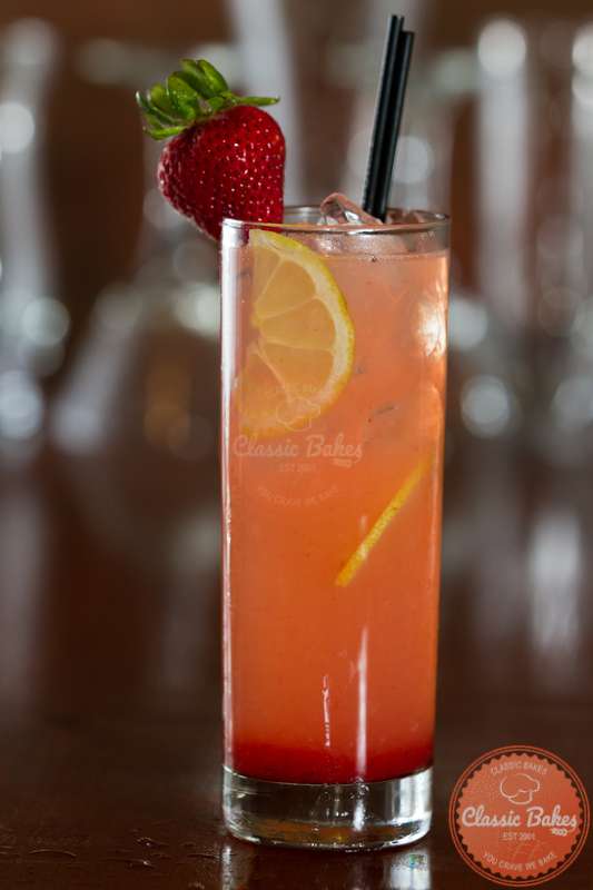 Front shot of Strawberry Lemonade in a glass