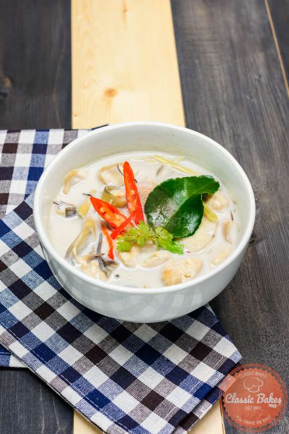 Closed up shot of Thai Chicken Soup With Coconut Milk