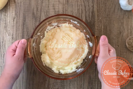 Aerial of mashed potatoes in a bowl 