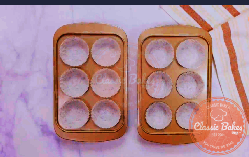 Arial of two muffin tins filled with muffin cups 