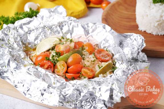 Close up of Baked Tilapia in Foil
