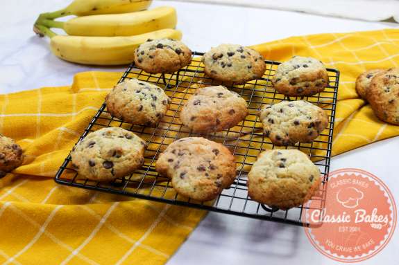 Banana Chocolate Chip Cookies on a baking tray