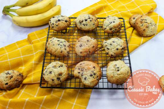 Delicious Banana Chocolate Chip Cookies on a tray