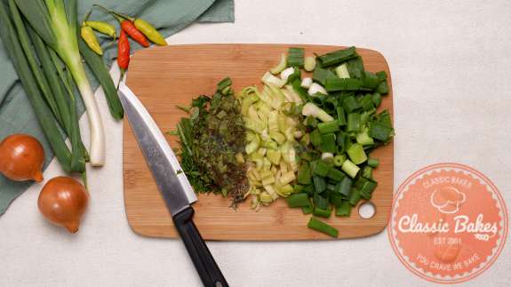 Chopped vegetables on a cutting board 