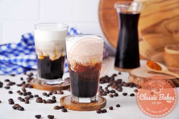 Salted Caramel Cream Cold Brew in 2 glasses side by side