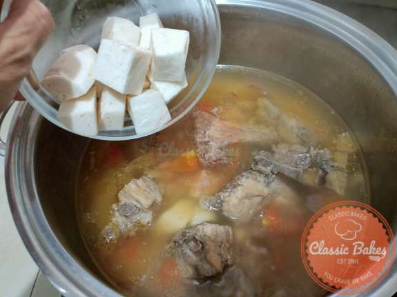 Adding Taro in Filipino sour soup