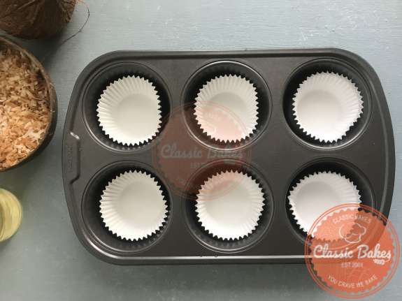Arial of a muffin tin filled with muffin cups 