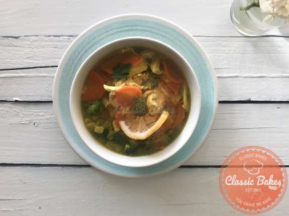 Overview of a bowl of Chicken Detox Soup