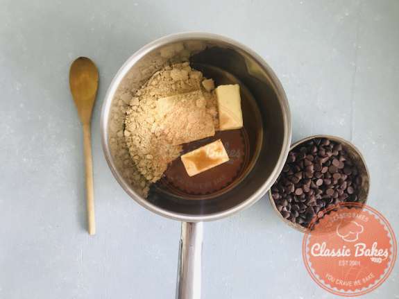 Overview of a pot containing vegan butter and brown sugar substitute 