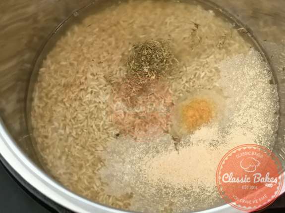 Add seasonings to the rice