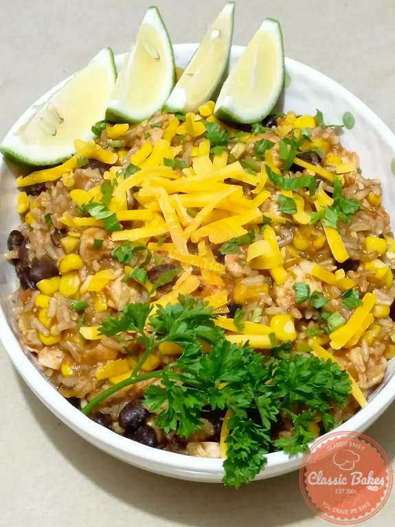 Front View of Instant Pot Chicken Burrito Bowl