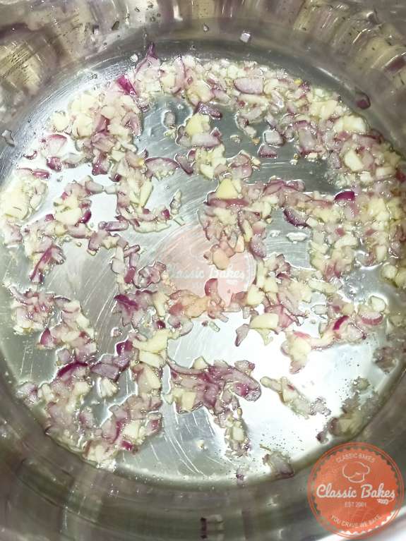 Sautéing the onion and garlic
