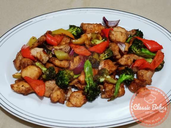 Air Fryer Chicken and Vegetables in a Serving Plate