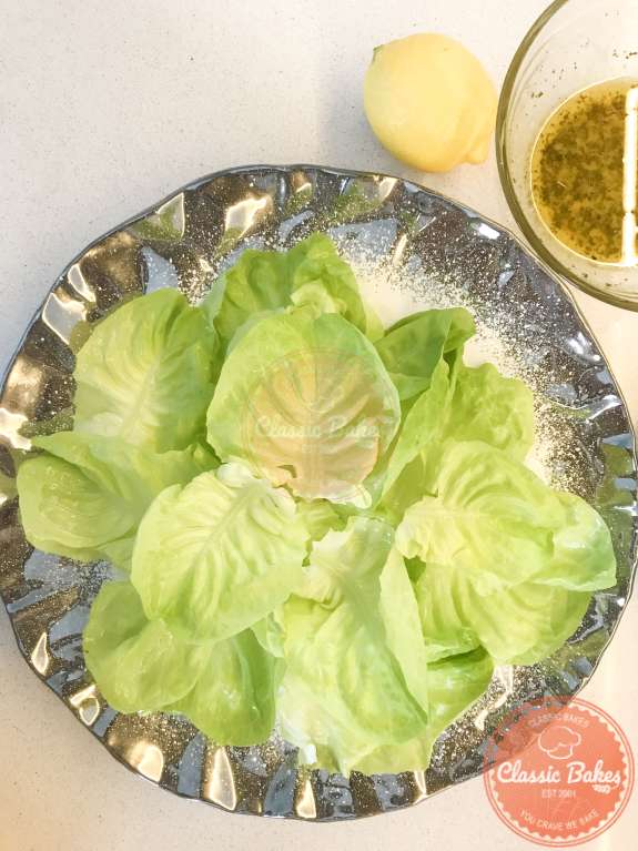 Overview of butter lettuce arranged on a serving platter