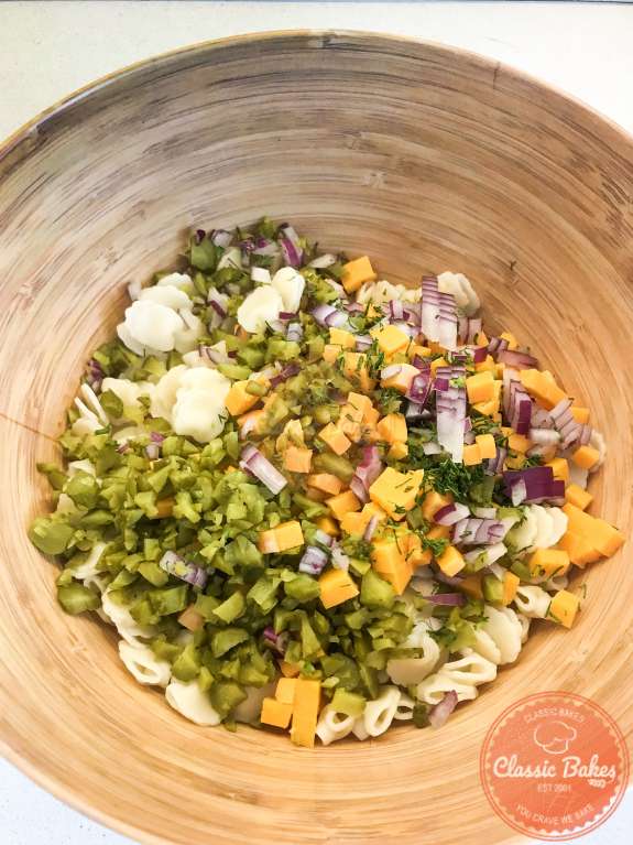 Pickle salad ingredients in a bowl 
