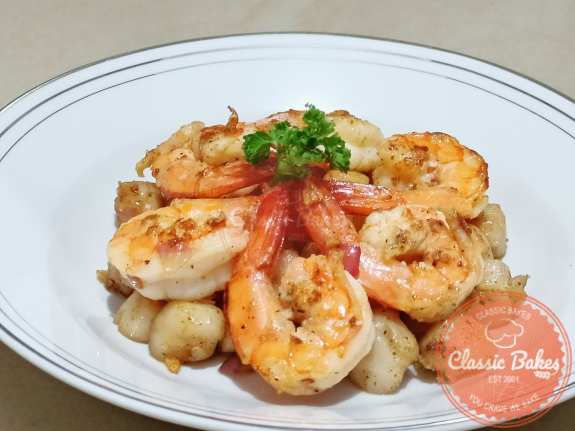 Serving Sauteed Shrimp and Scallops