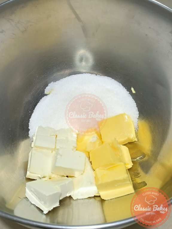 Prepare cream cheese, butter and sugar into mixing bowl