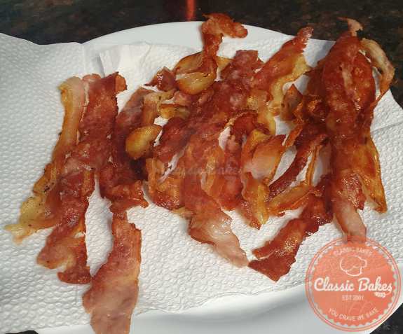Before chopping the bacon, place it on a plate covered with paper towels to drain any extra fat.