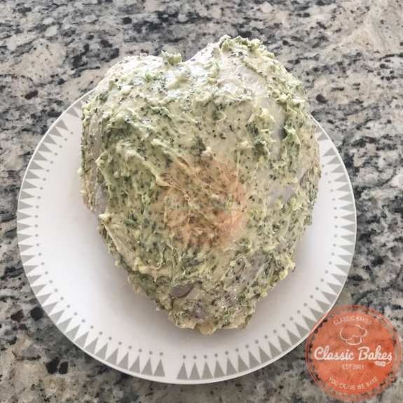 Turkey breast rubbed with herb butter 