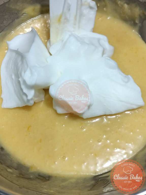 Mixing 1/3 of the egg whites to the chiffon batter