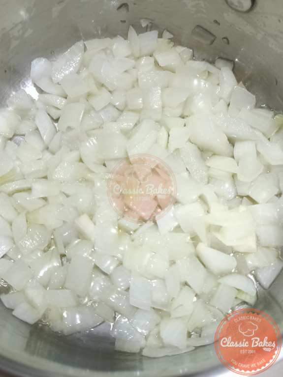 Sauteed onion in a pot