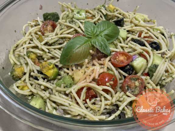 Close up view of California Spaghetti Salad