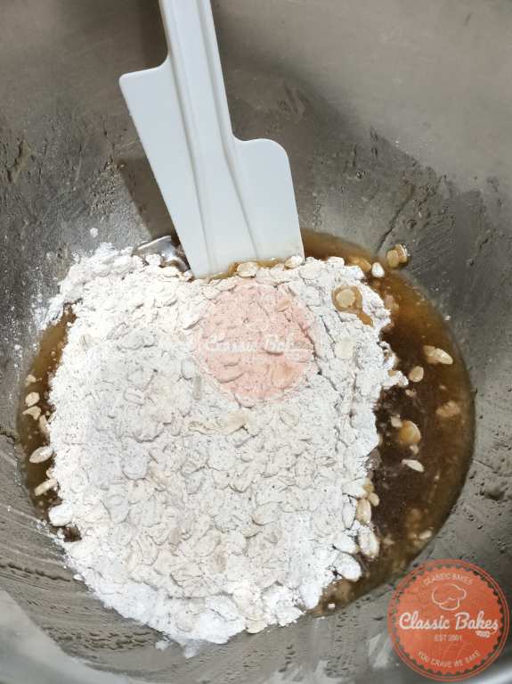 Mixing wet ingredients to dry ingredients