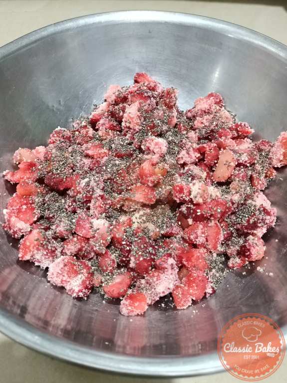 Prepare strawberries, almond flour and chia seeds