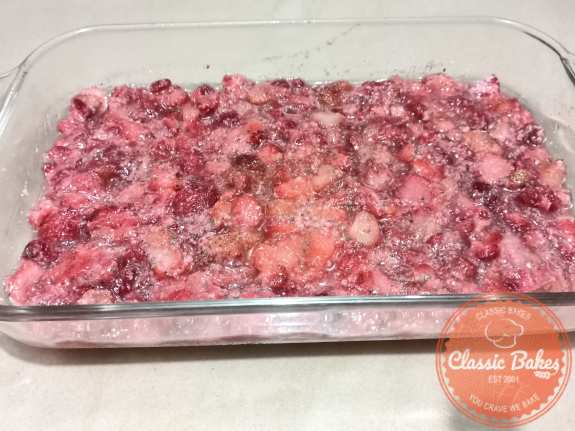 Putting the Strawberry into the baking pan
