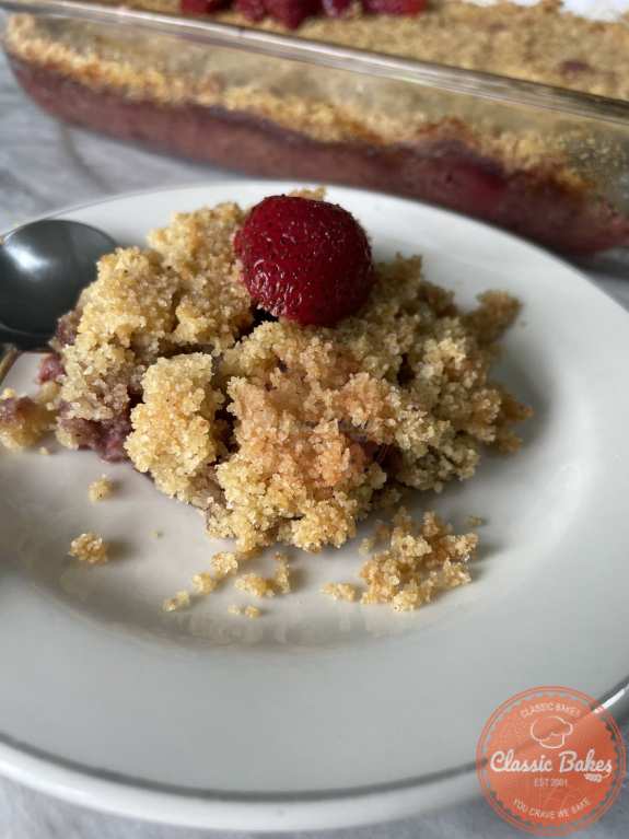 Close up view of Strawberry Crumble