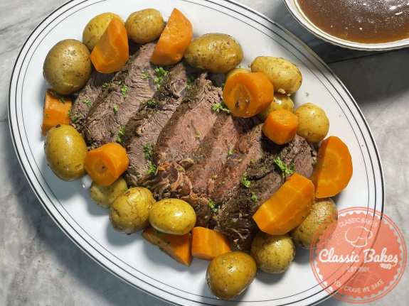 Close up view of Frozen Roast in Instant Pot