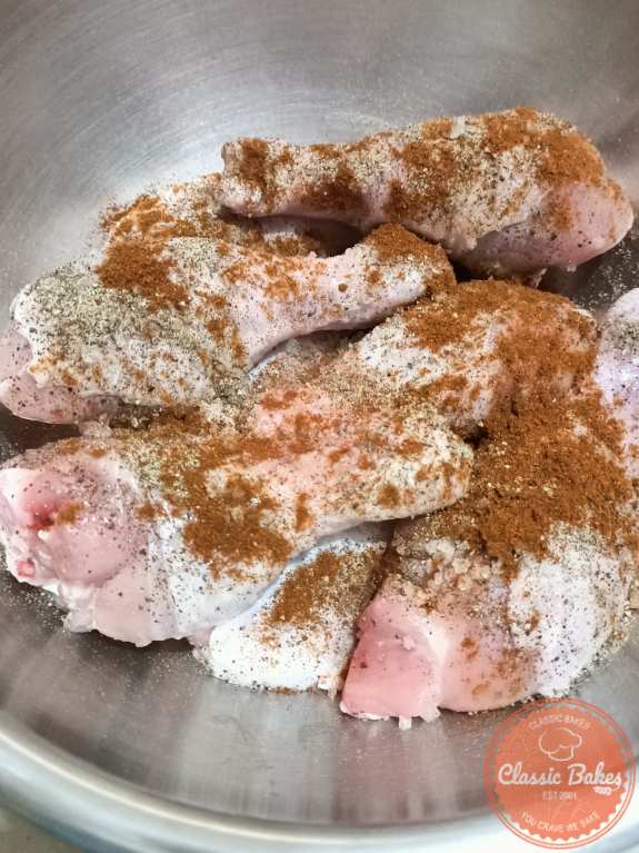 Mix seasonings to chicken