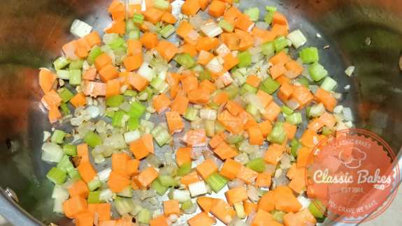 Sauté garlic, carrots and celery