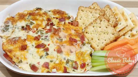 Close up view of Cheesy Bacon Spinach Dip